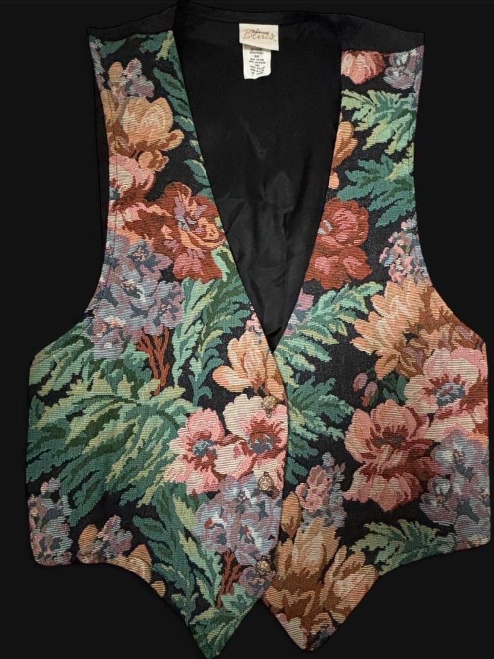 🍁🍂Vintage 90s Backroads Blues Botanical Tapestry Vest – Made in USA M